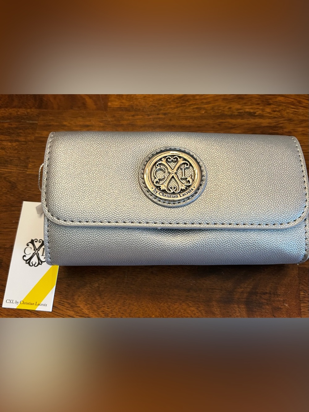 Christian Lacroix Bali Caviar Metallic Silver Small Clutch Wristlet w/Medallion